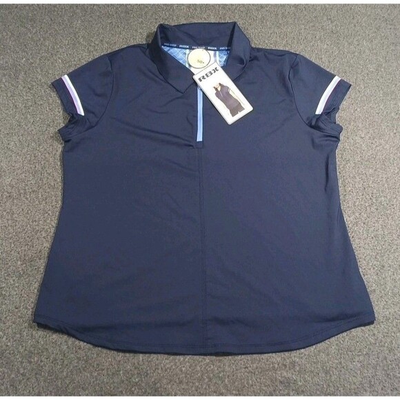 RBX Women's 1/4 Zip Front Short Polo W/ Printed Stripe At Sleeves Large NWT Blue - Picture 5 of 16